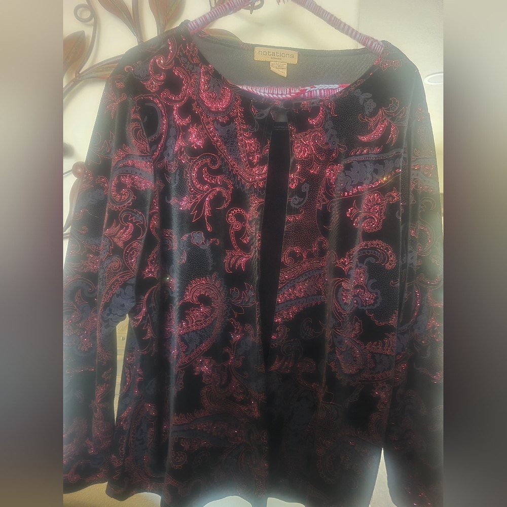 Notations Black and Red Paisley Blouse 1x